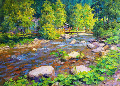 Vibrant impressionist oil painting April morning at the temple by Boris Serdyuk