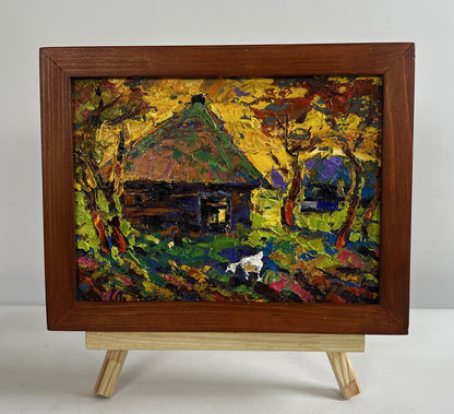 Oil painting Warm evening in the village by Oleksiy Ivanyuk in wood frame