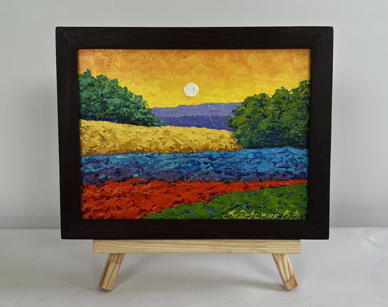 Oil painting Golden evening over green expanses by V. Zadorozhnya