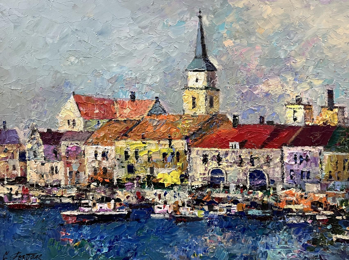 Vibrant impressionist oil painting City on the Water by Serhiy Rybak
