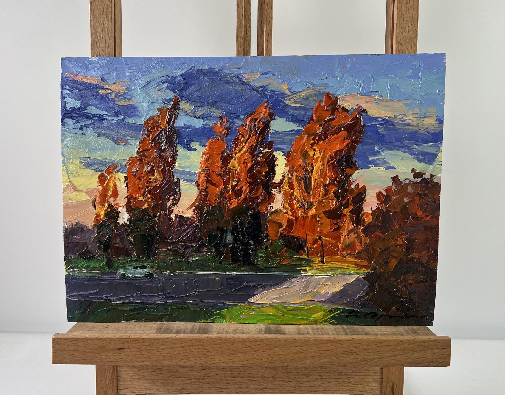 Vibrant impressionist oil painting Autumn poplars by Boris Serdyuk
