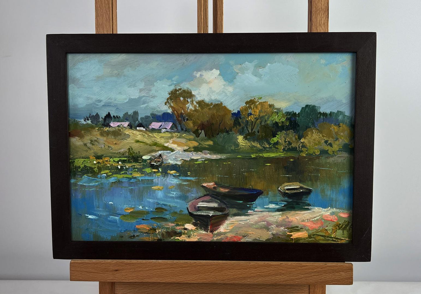 Oil painting Crossing to the other bank by Yuriy Suprunchuk lakeside scene