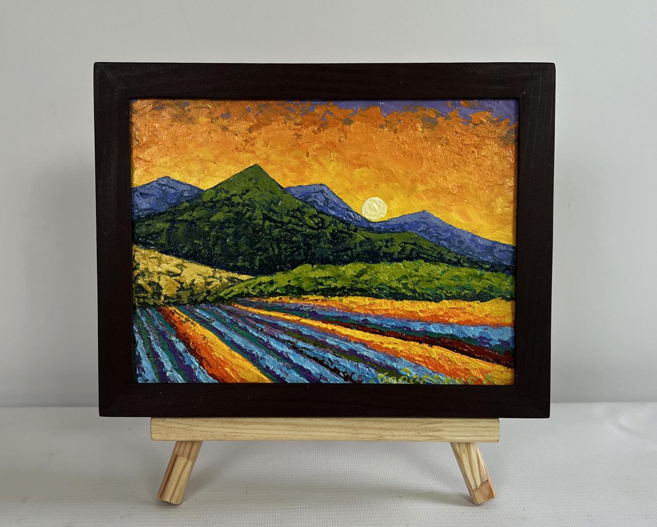Oil painting Sunset hues over summer mountains by V. Zadorozhnya