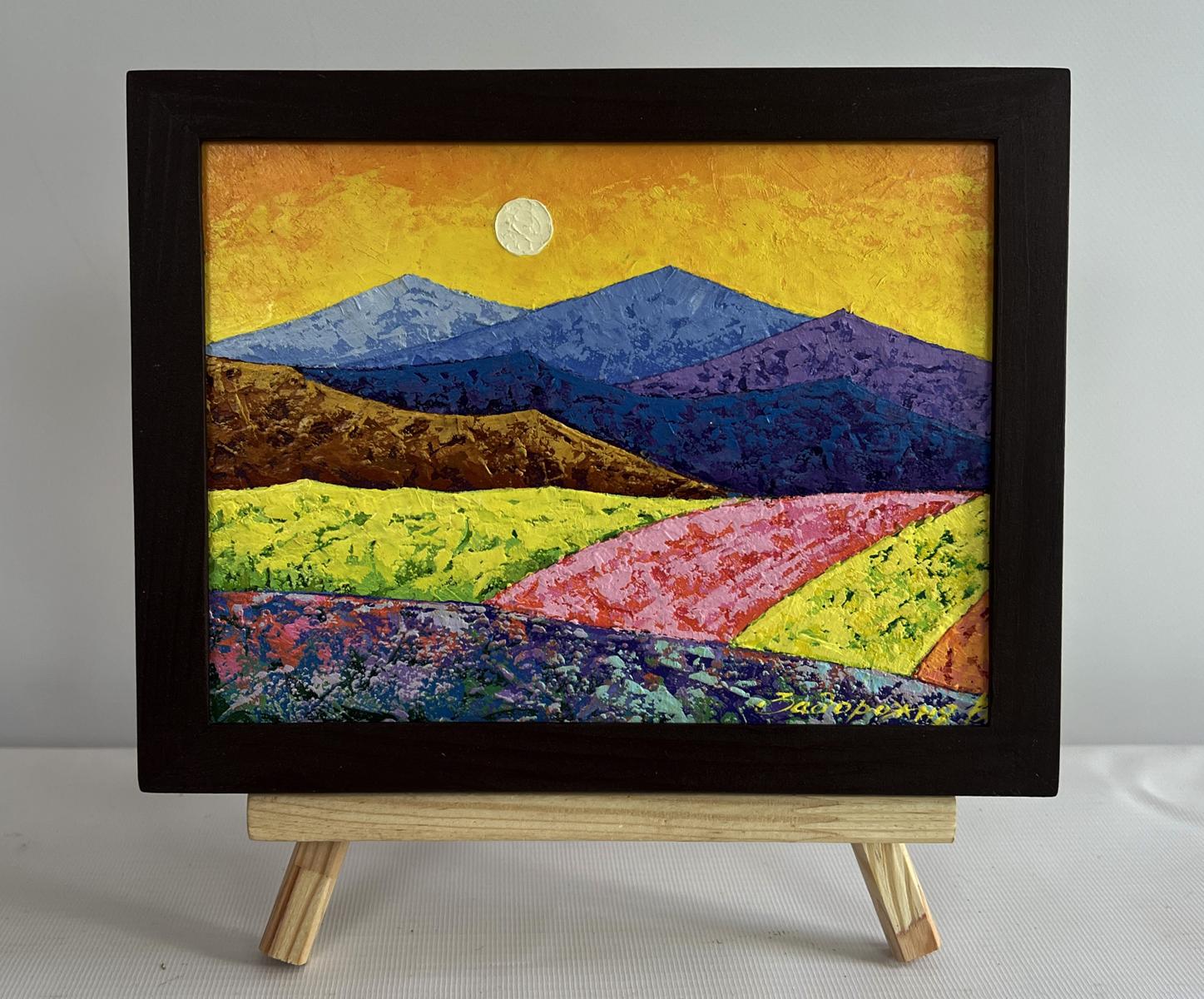 Oil painting Climbing to the top of the mountain by V. Zadorozhnya in black frame