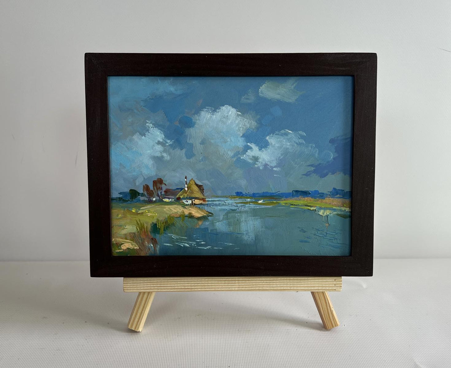 Oil painting Summer flood of river by Yuriy Suprunchuk lakeside scene