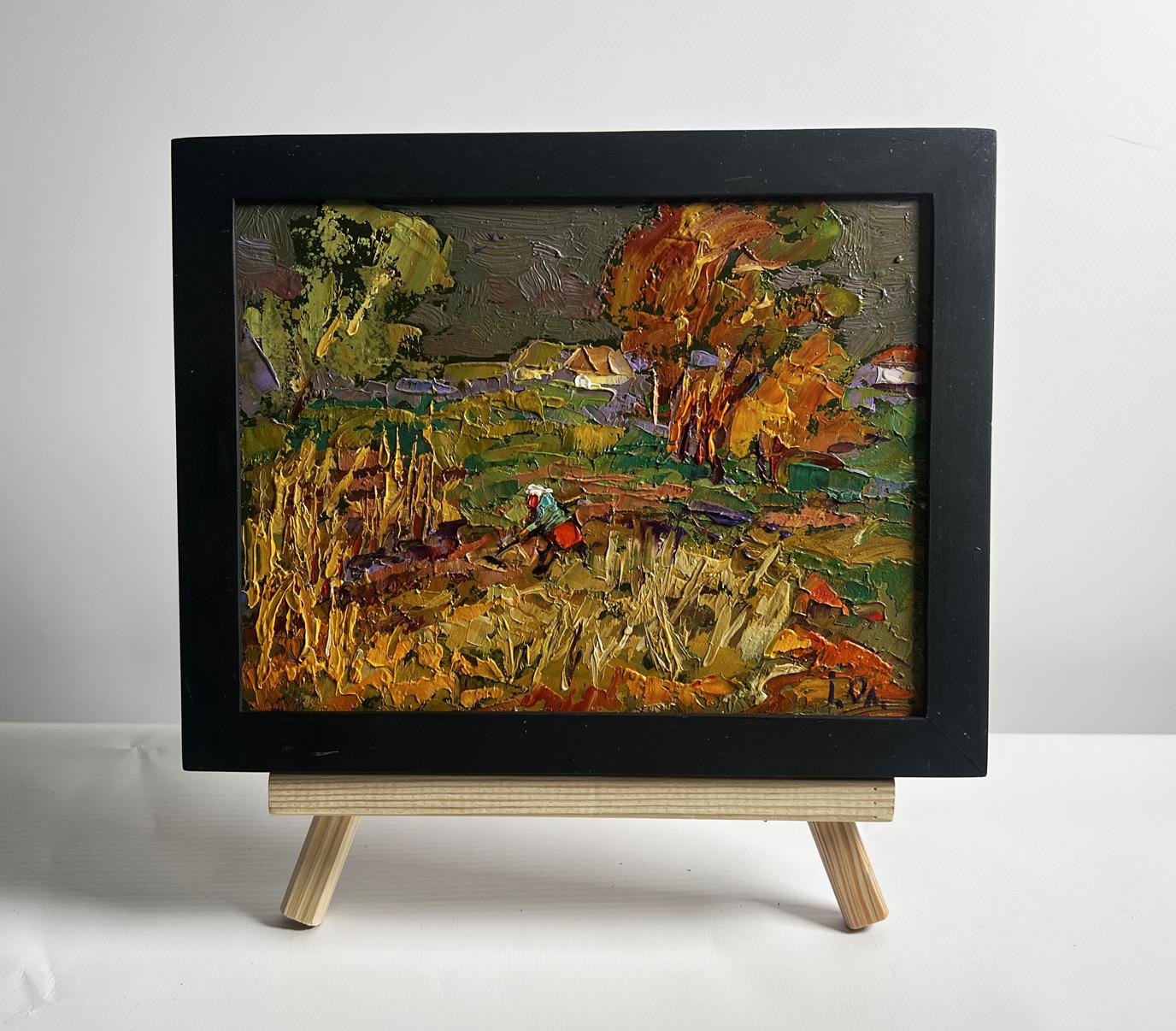 Oil painting In the autumn gardens by Oleksiy Ivanyuk, textured rural scene