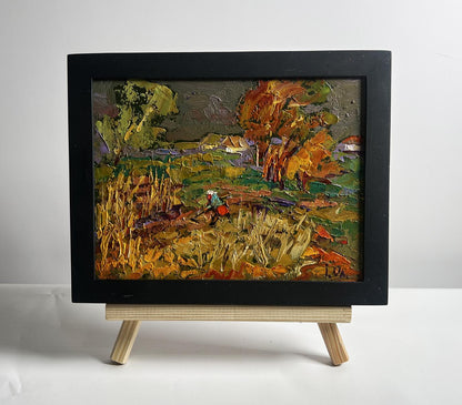 Oil painting In the autumn gardens by Oleksiy Ivanyuk, textured rural scene