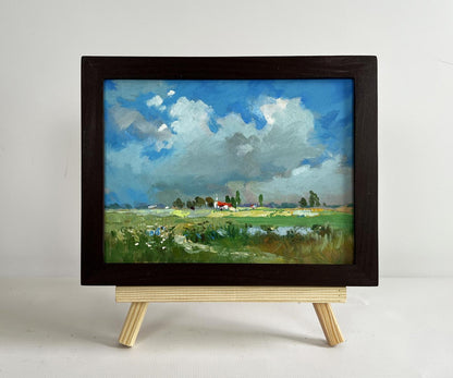 Oil painting Walk through the Meadows by Yuriy Suprunchuk in dark wood frame