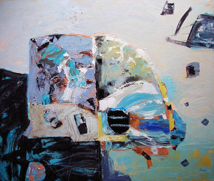 Abstract blue teal butterfly wing oil painting by Tatyana Shulyak