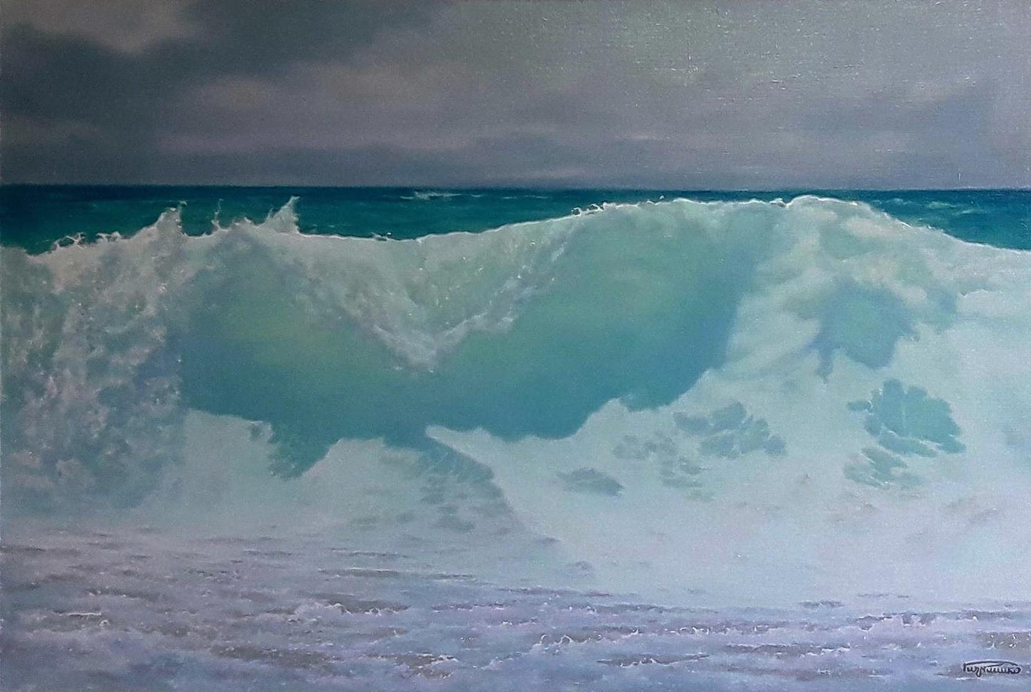 Oil painting The magic of sea waves by Vasily Korkishko, turquoise crashing wave