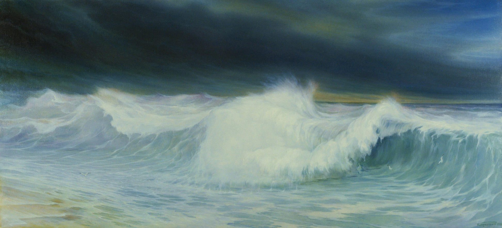 Oil painting of raging sea waves by Vasily Korkishko