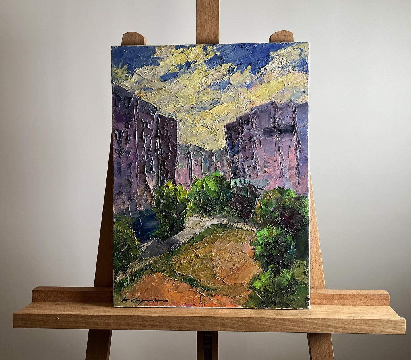 Oil painting Summer day in the city by Boris Serdyuk vibrant landscape