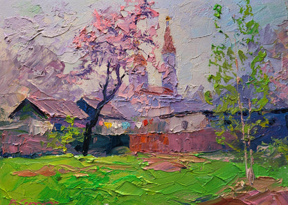 Oil painting Spring has come by Boris Serdyuk: impressionist village scene