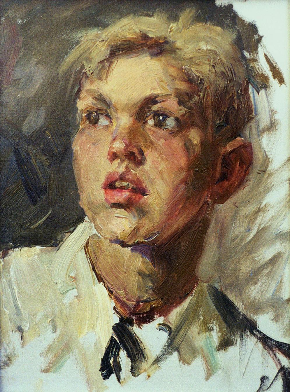 Oil painting portrait of boy Vasily Korkishko by Vasily Korkishko