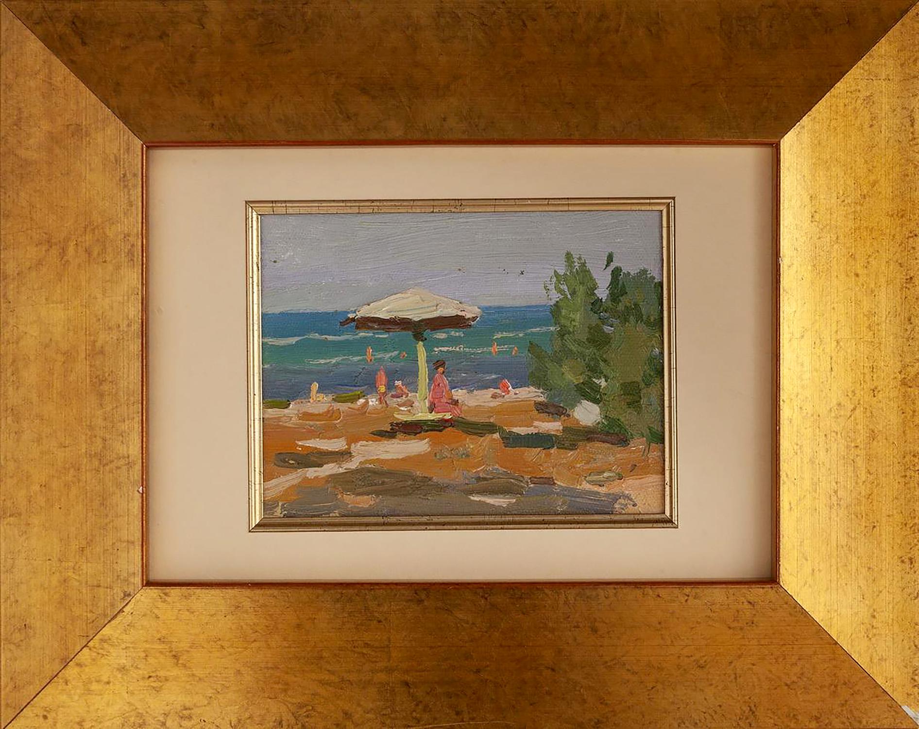 Oil painting Hot summer by Yury Konovalov in textured gold frame