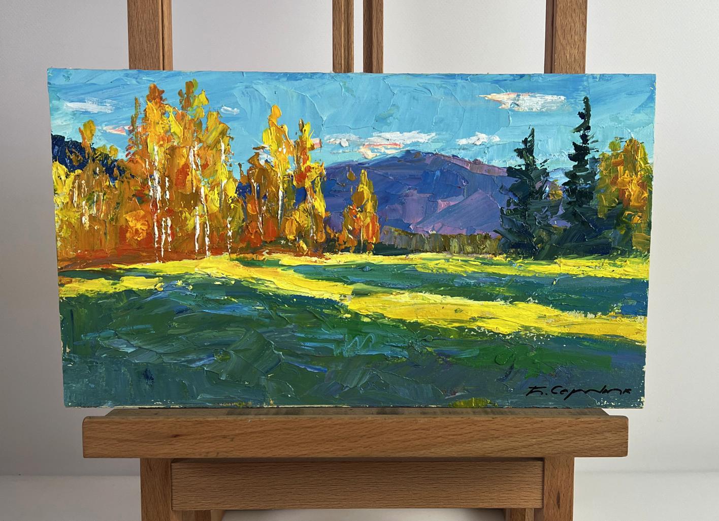Oil painting Golden birch forest by Boris Serdyuk on easel