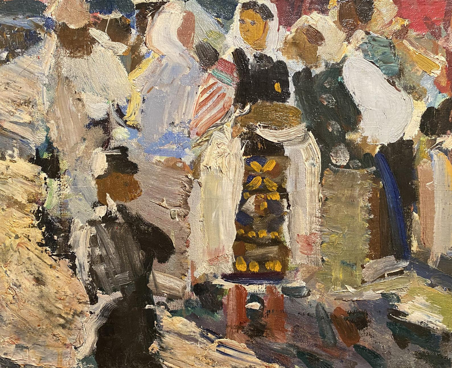 Vibrant impressionistic oil painting sketch of crowded street by unknown artist