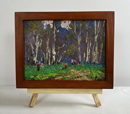 Oil painting Blooming spring by Oleksiy Ivanyuk: birch forest scene