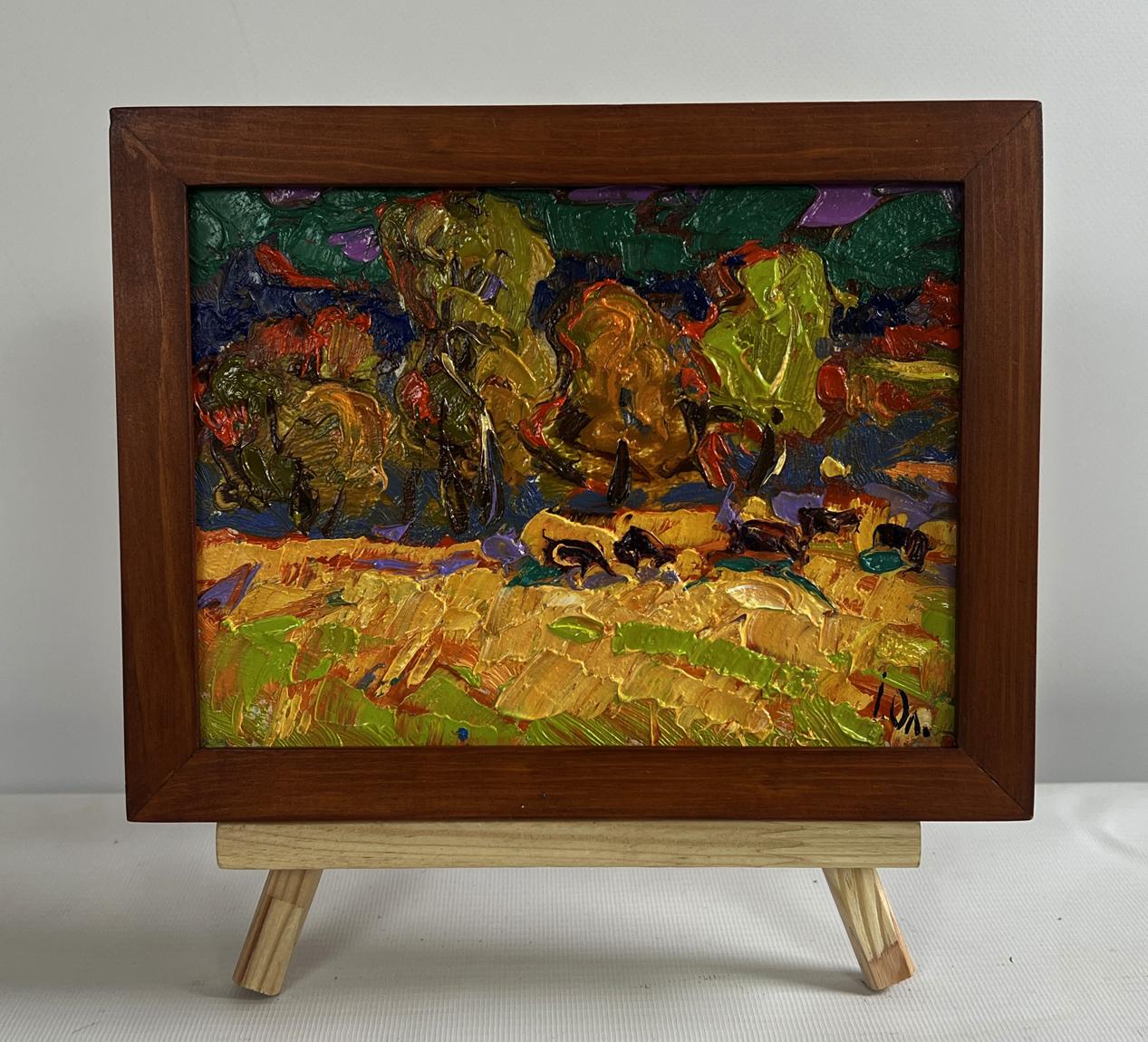 Oil painting In the autumn forest by Oleksiy Ivanyuk in wooden frame