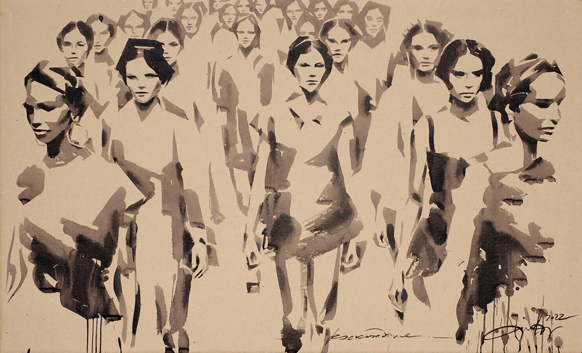 Monochromatic ink wash of Divergence of people by Dima Filatov