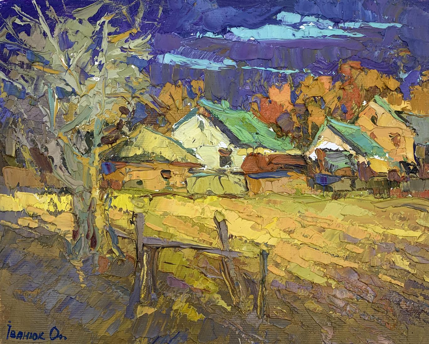 Oil painting Quiet evening village street Oksana Ivanyuk