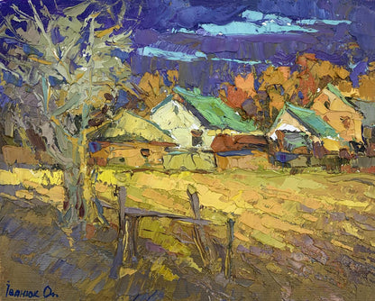 Oil painting Quiet evening village street Oksana Ivanyuk