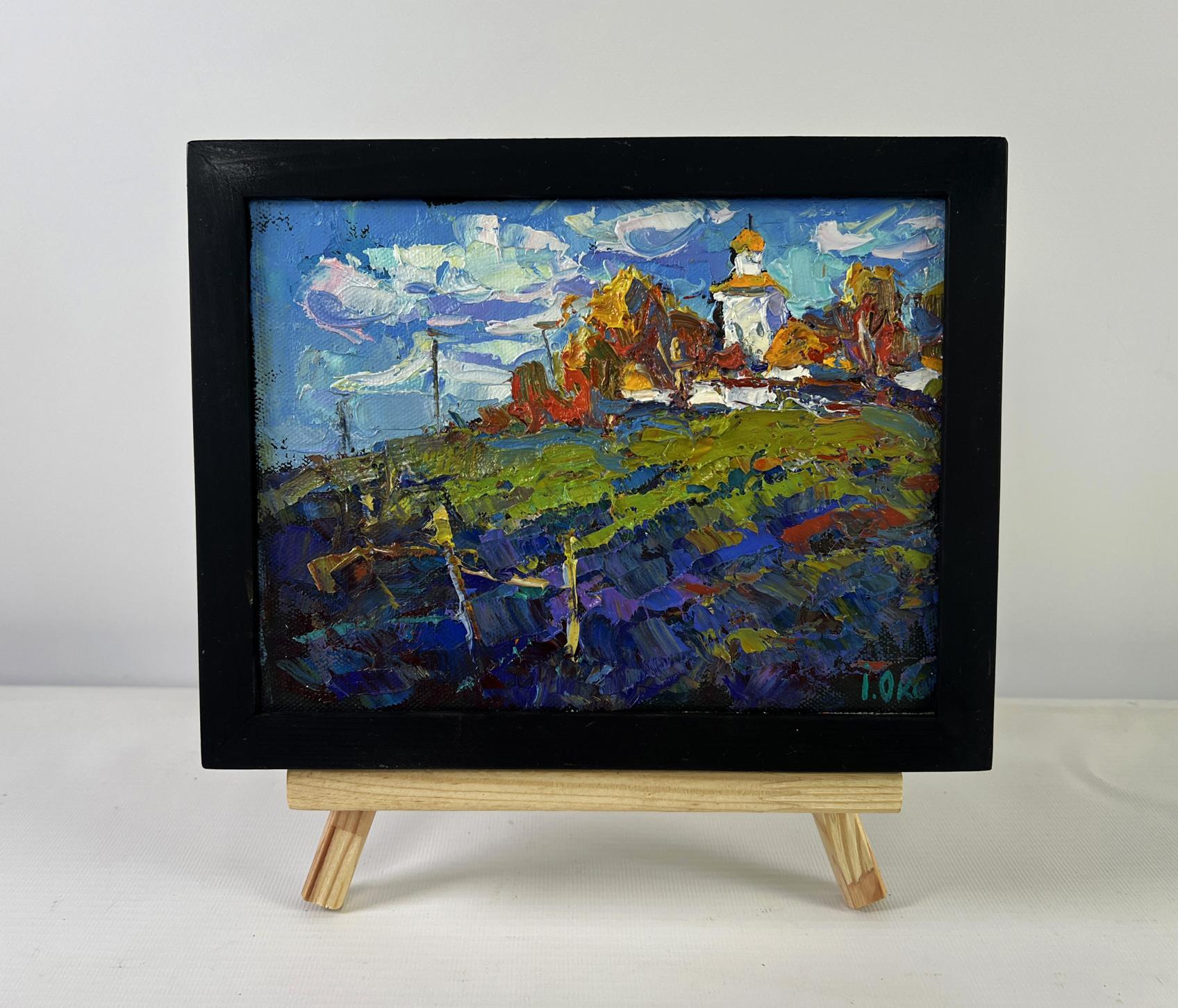 Vibrant impressionist oil painting by Oksana Ivanyuk in black frame