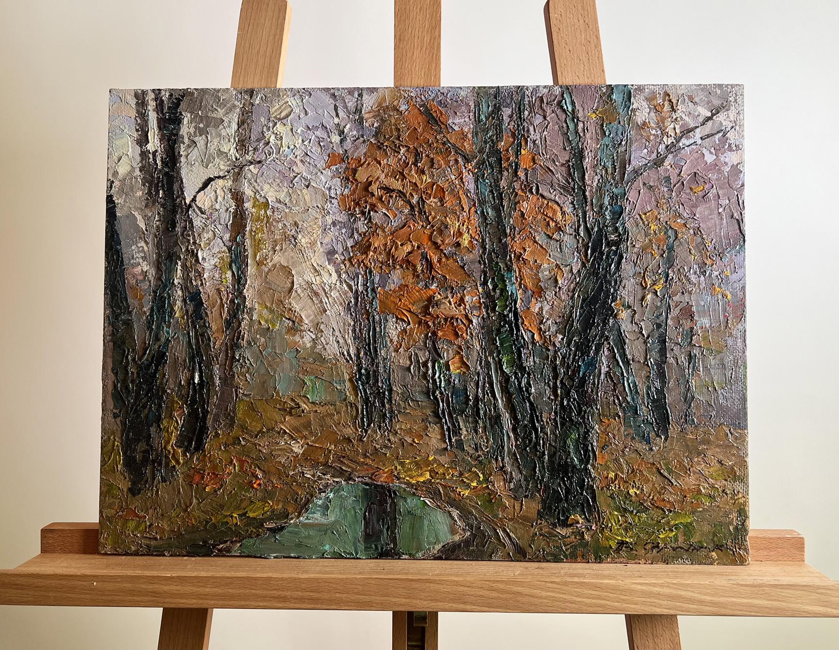 Oil painting Cloudy autumn day by Boris Serdyuk on wooden easel