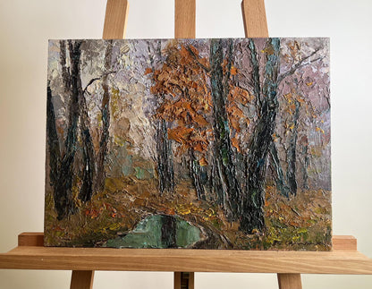 Oil painting Cloudy autumn day by Boris Serdyuk on wooden easel