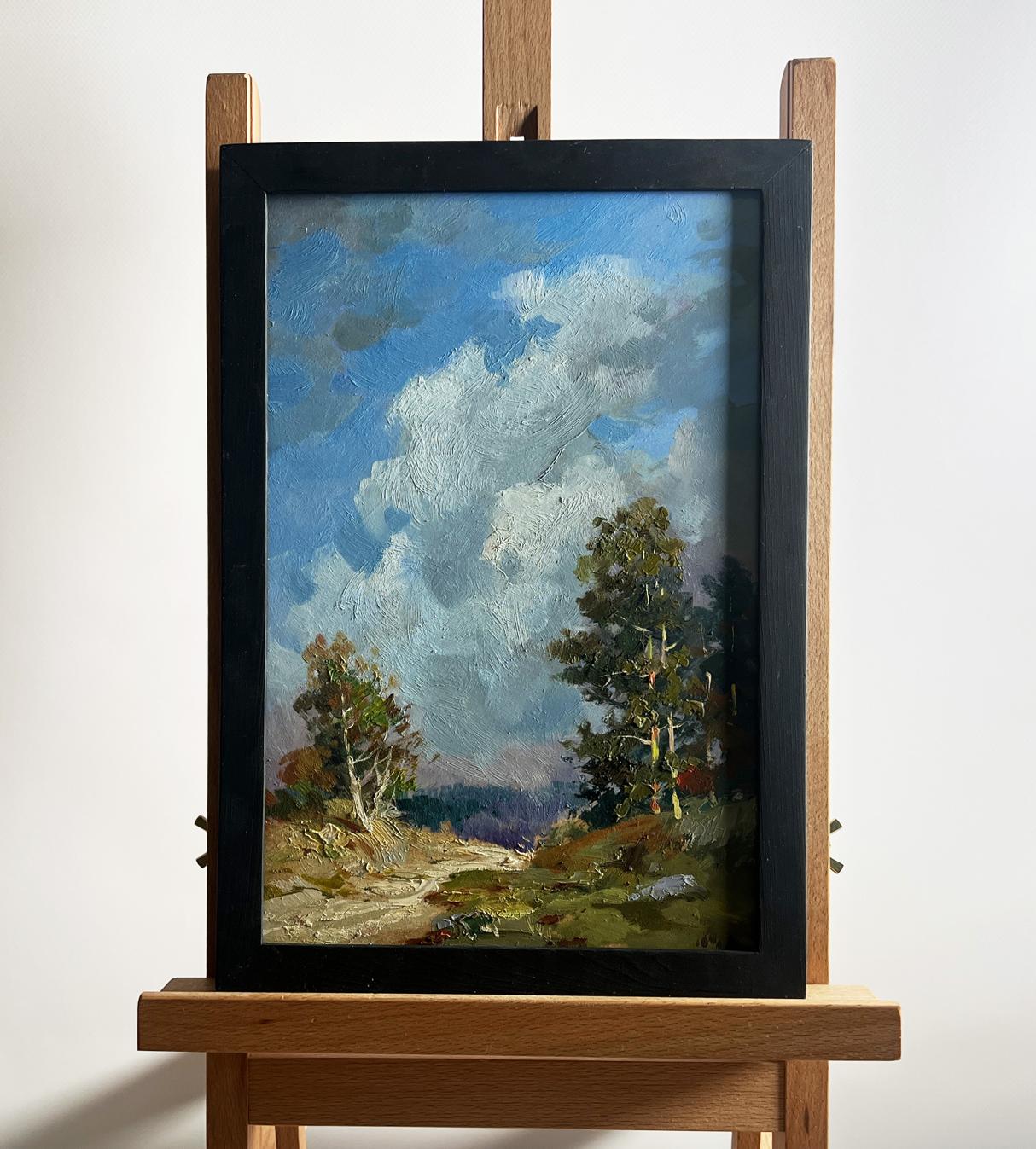 Oil painting Into the Depths of the Forest by Yuriy Suprunchuk, fluffy clouds landscape