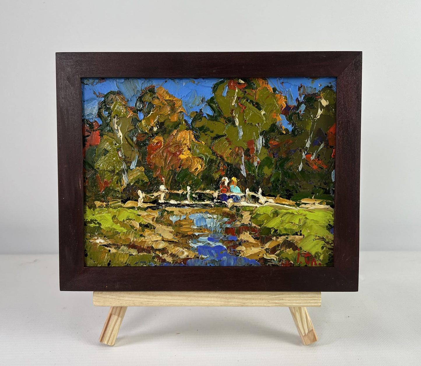 Oleksiy Ivanyuk oil painting of autumn forest path in impressionist style, framed