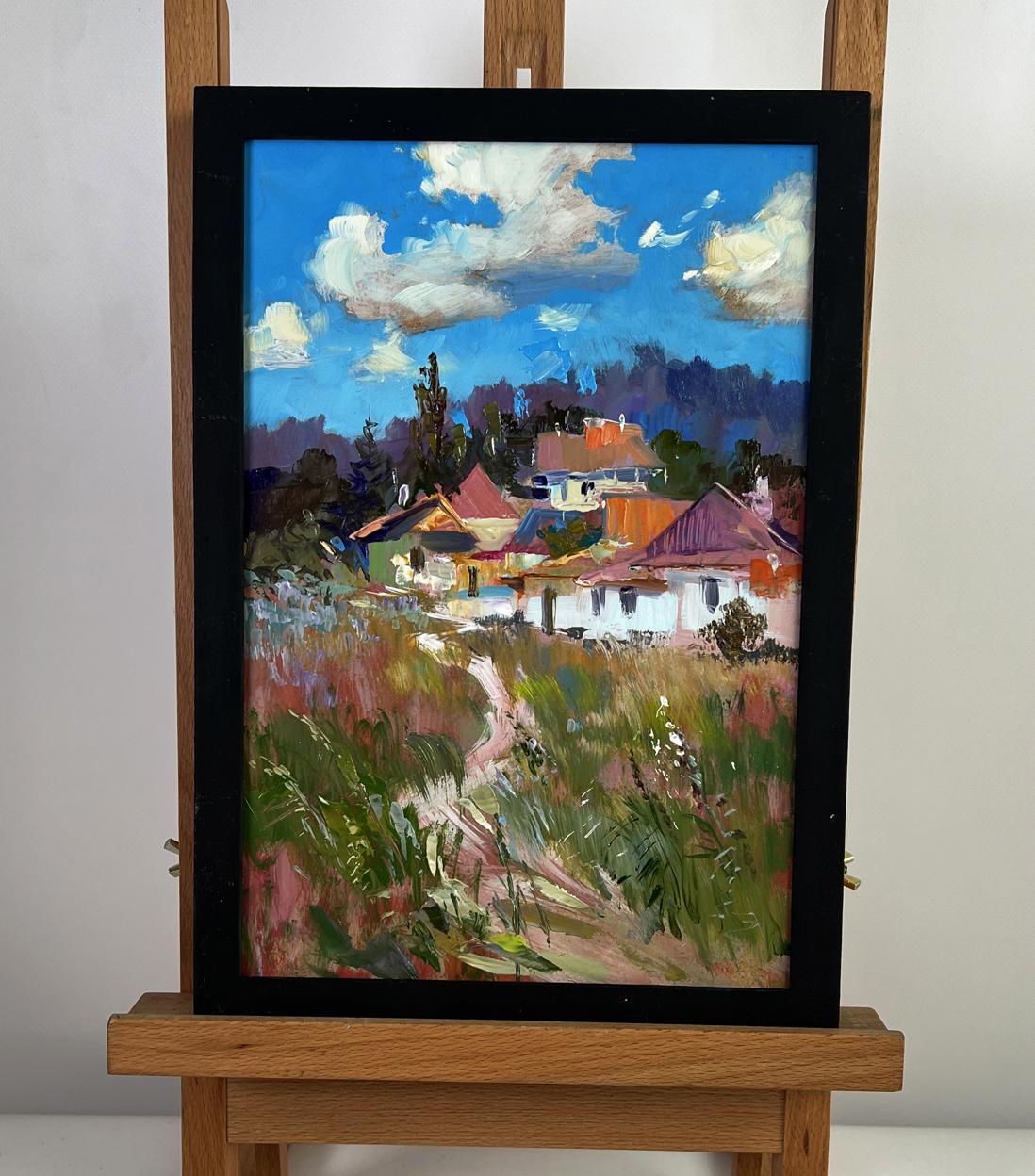 Vibrant impressionist oil painting The path to the house by Yuriy Suprunchuk in black frame