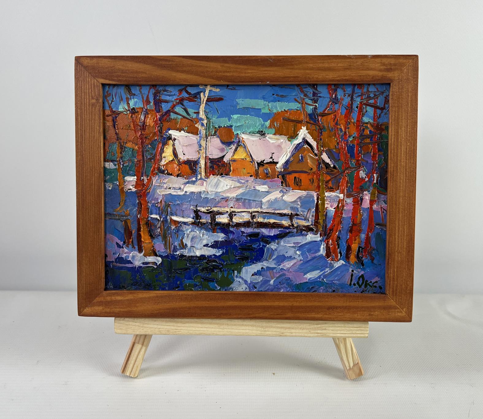 Oil painting Frosty breath of dawn by Oksana Ivanyuk snowy village scene