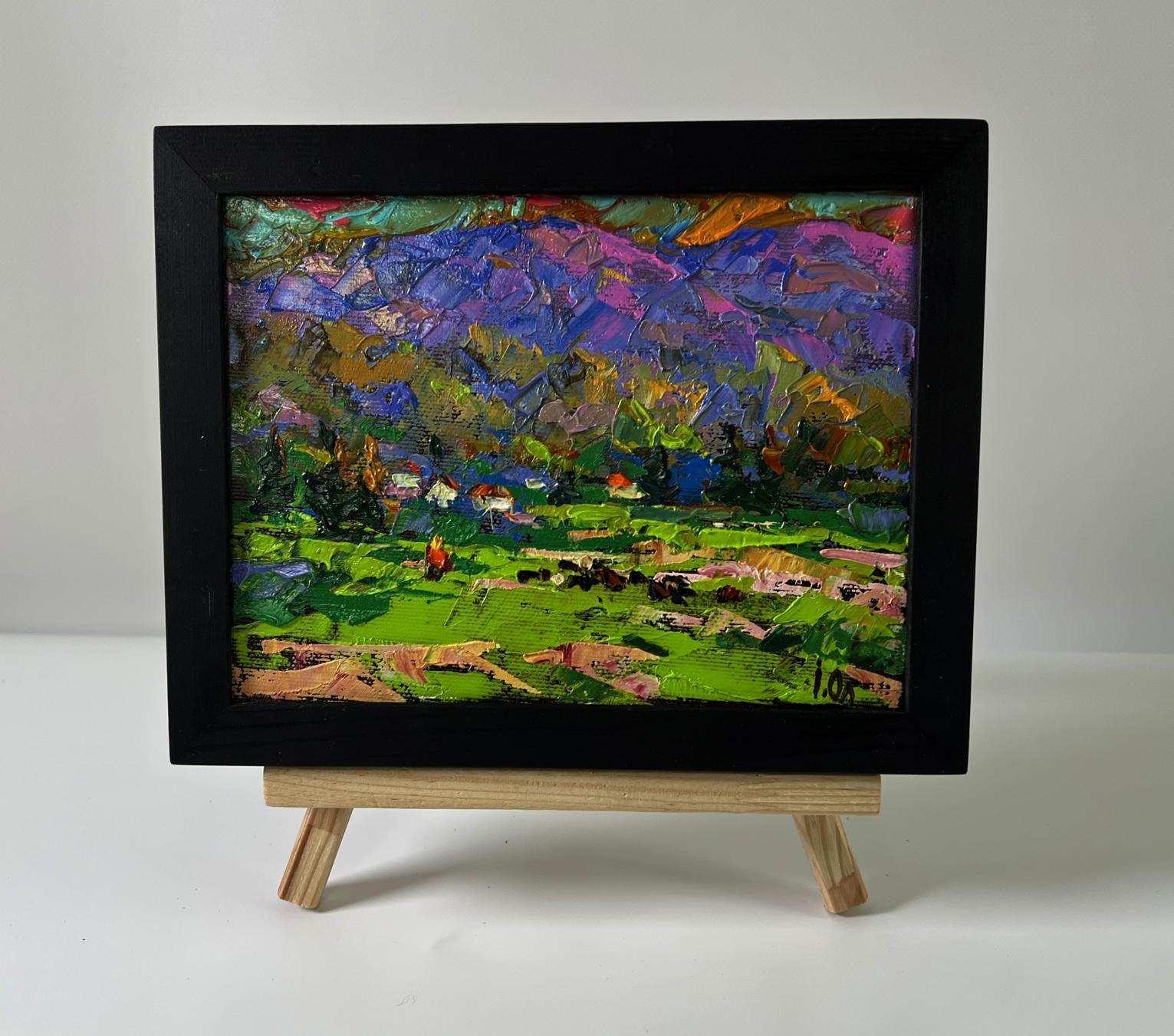 Oil painting Rural mountains by Oleksiy Ivanyuk in black frame