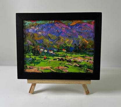 Oil painting Rural mountains by Oleksiy Ivanyuk in black frame