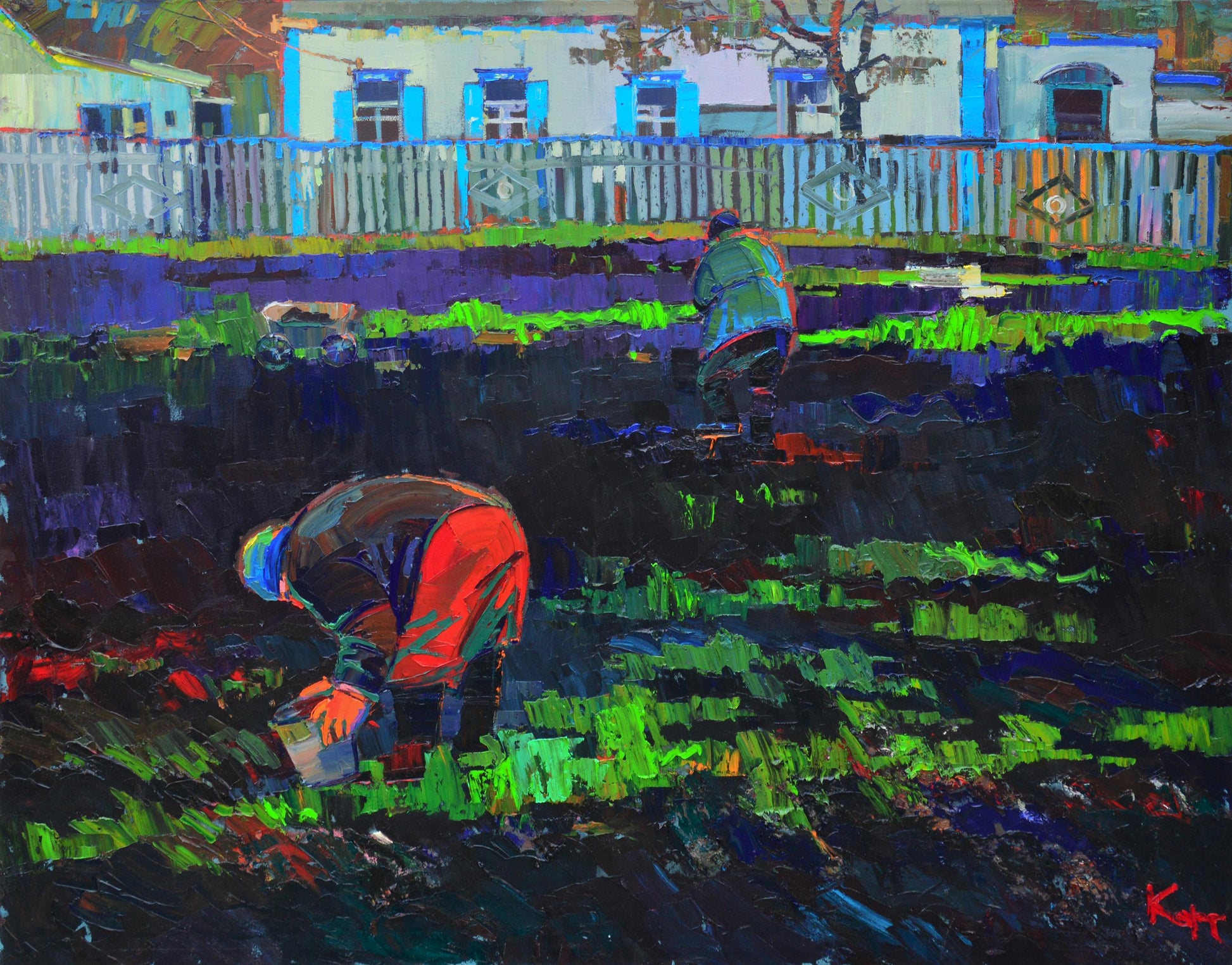 Vibrant impressionist oil painting Spring in the Village by Natalia Korf-Ivaniuk