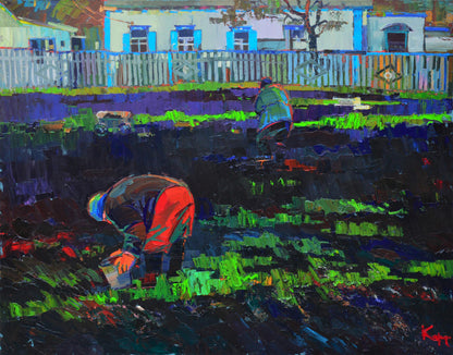 Vibrant impressionist oil painting Spring in the Village by Natalia Korf-Ivaniuk