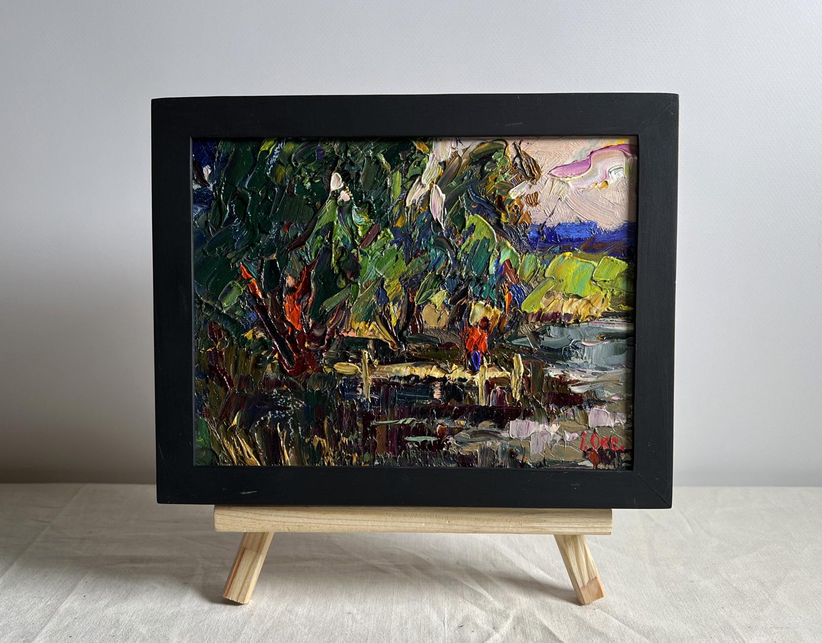 Oil painting Willows by the river by Oksana Ivanyuk in black frame