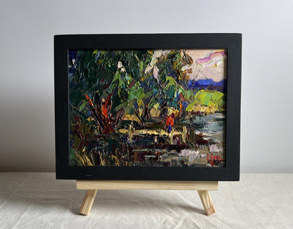 Oil painting Willows by the river by Oksana Ivanyuk in black frame
