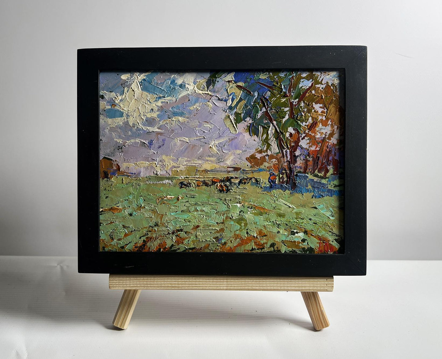 Oil painting Shepherd in the field by Oleksiy Ivanyuk pastoral scene