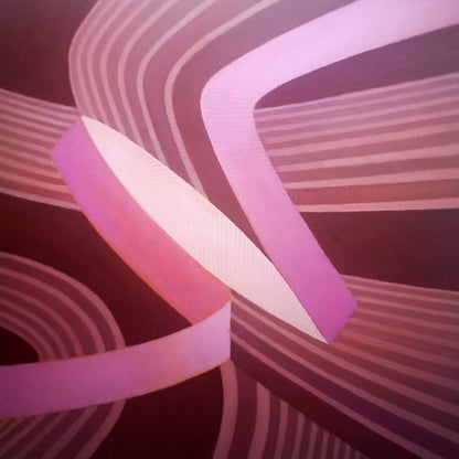 Oil painting Pink ribbon by Alexander Strashevich, pink white ribbons on maroon