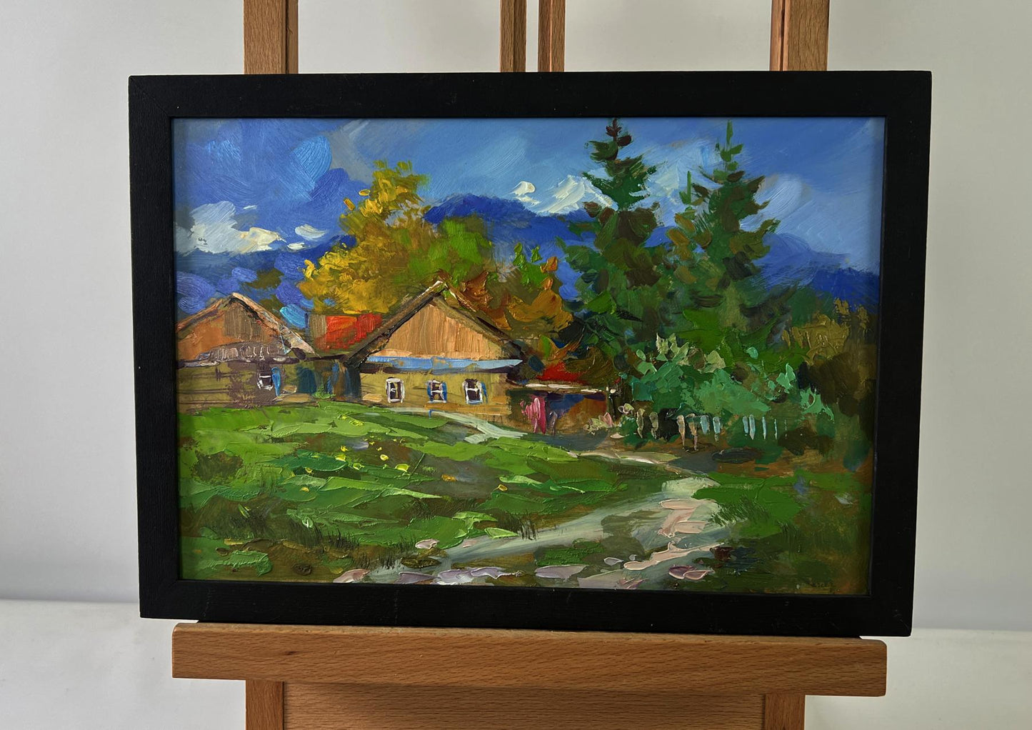 Oil painting Path to the village by Yuriy Suprunchuk, rustic village scene
