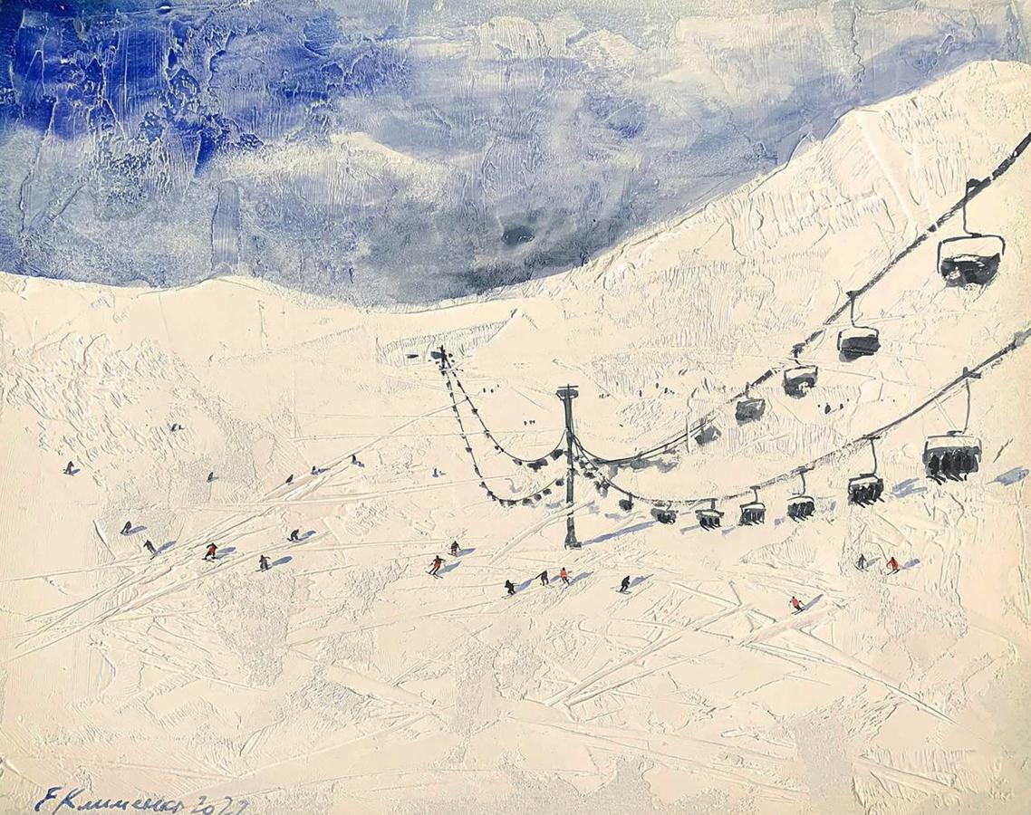 Watercolor painting In the Winter Mountains Olena Klimenko