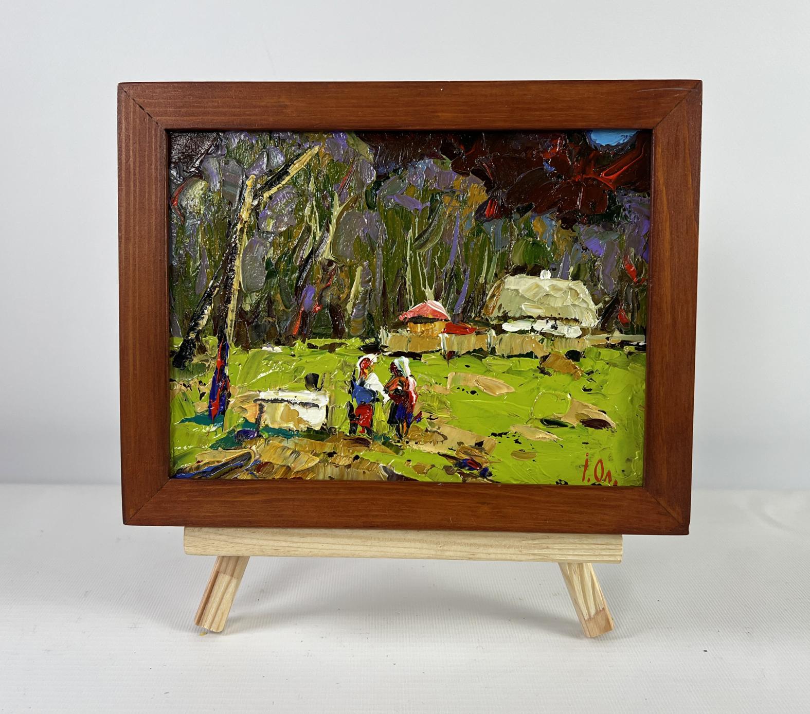 Oil painting Neighbors in the summer garden by Oleksiy Ivanyuk