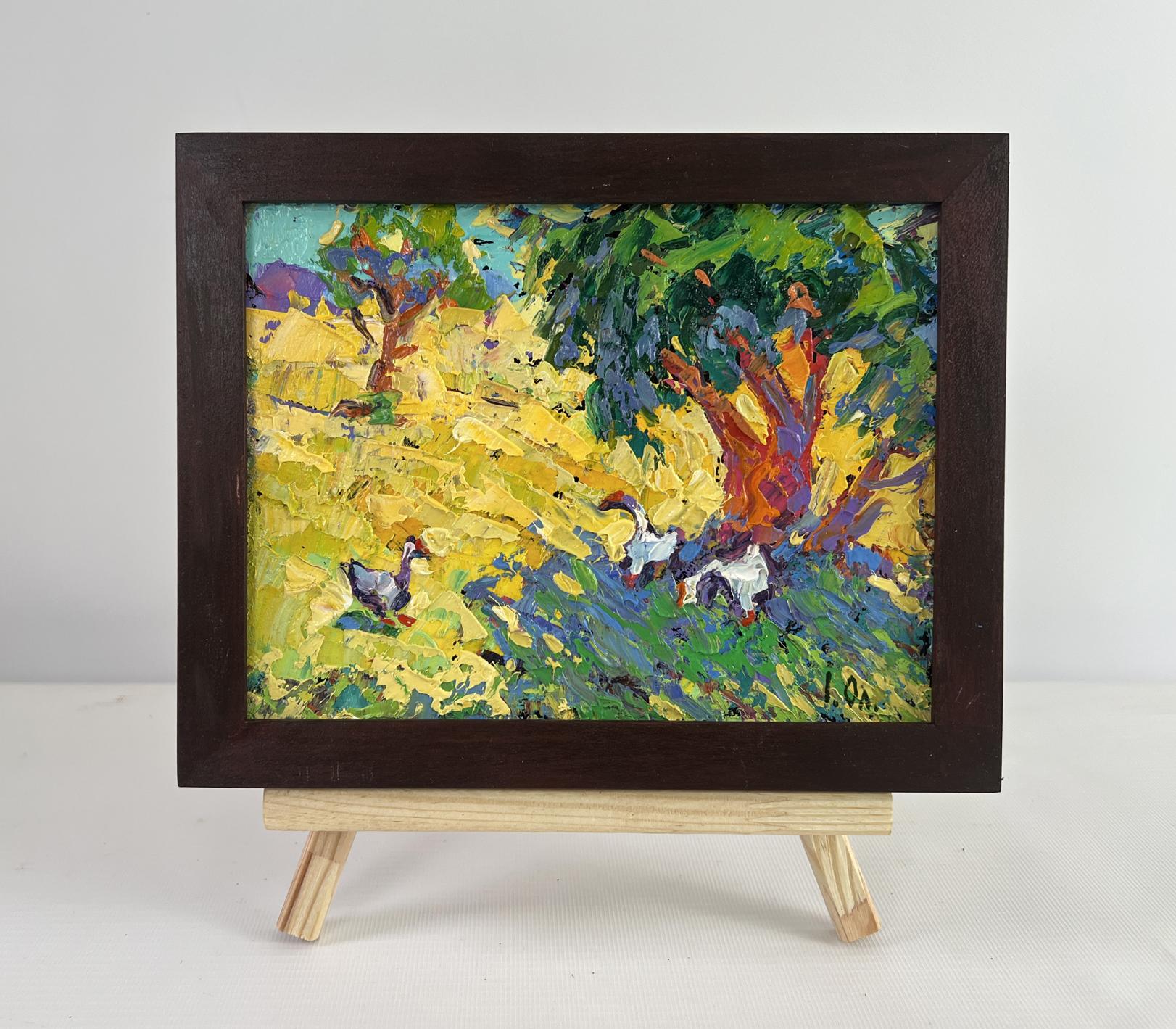 Vibrant impressionist oil painting A day filled with summer by Oleksiy Ivanyuk in dark frame