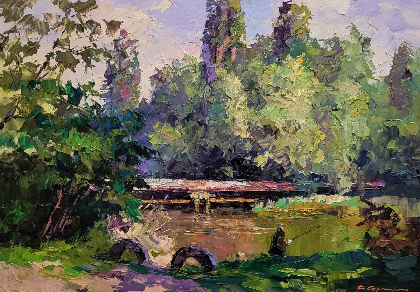 Vibrant impressionist oil painting Alone with the river by Boris Serdyuk, serene river scene