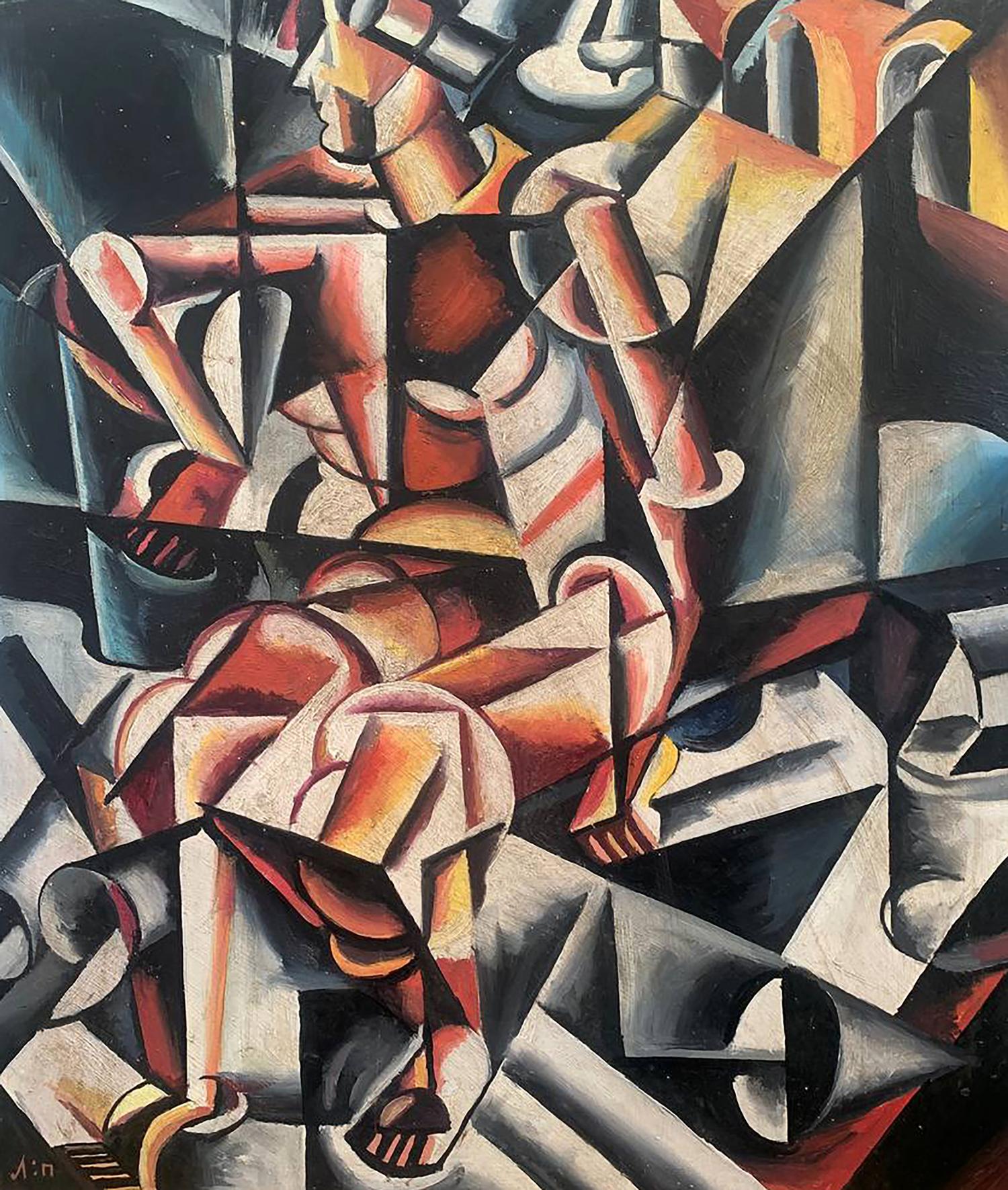 Abstract cubist oil painting A look into the future by V. Konotopsky