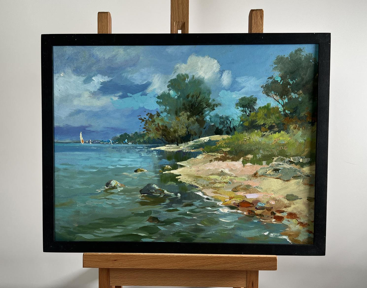 Oil painting Summer day by the shore by Yuriy Suprunchuk coastal scene
