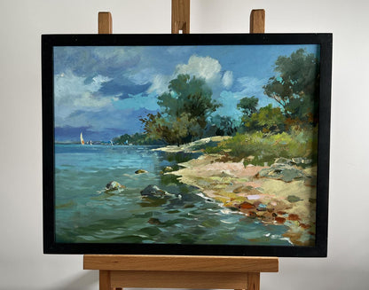 Oil painting Summer day by the shore by Yuriy Suprunchuk coastal scene