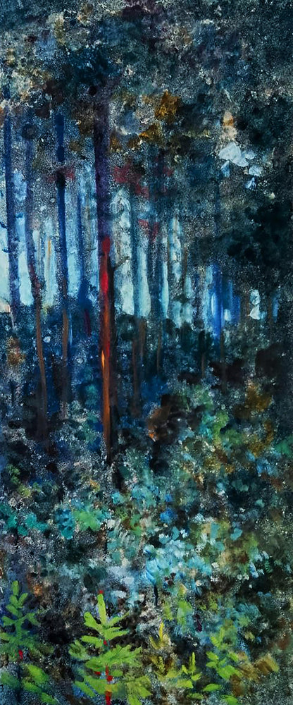 Oil painting Twilight in the forest by Vitaly Duhnevich, textured abstract scene